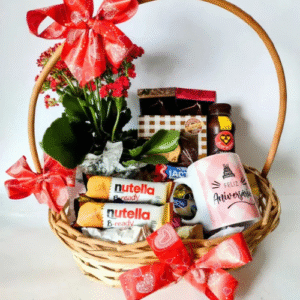 Cesta de Aniversário com chocolate e Flor