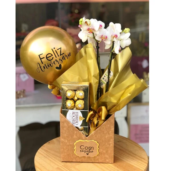 Presente de Aniversário com Orquídea e Chocolate - Imagem 2
